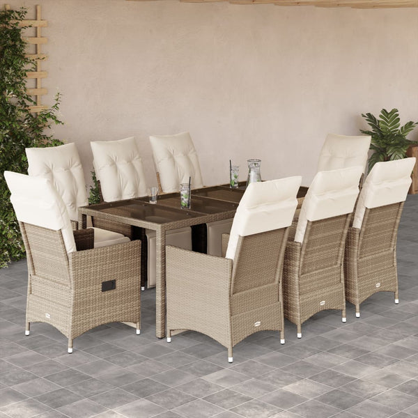 9-teiliges Garten-Bistro-Set Beige Poly Rattan