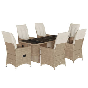 7-tlg. Garten Bistro Set Beige Poly Rattan