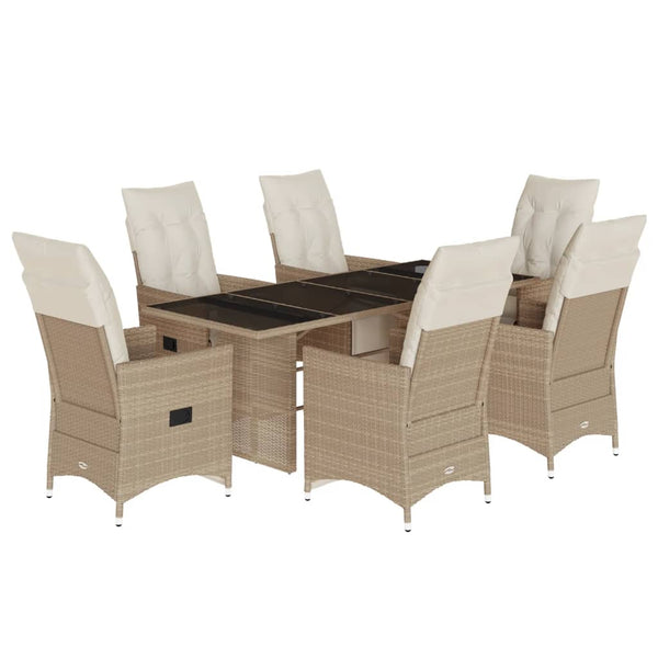 7-tlg. Garten Bistro Set Beige Poly Rattan