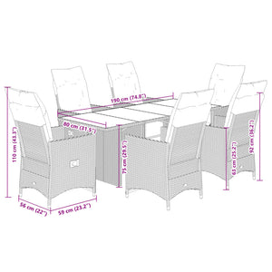 7-tlg. Garten Bistro Set Beige Poly Rattan