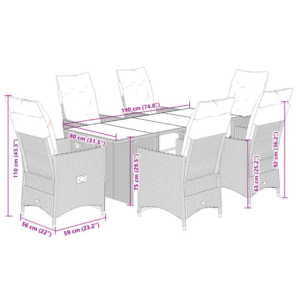 7-tlg. Garten Bistro Set Beige Poly Rattan