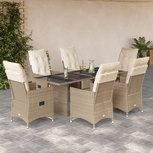 7-tlg. Garten Bistro Set Beige Poly Rattan