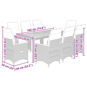 9-teiliges Garten Bistro Set mit Kissen