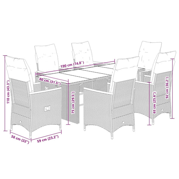 7-teiliges Garten-Bistro-Set Schwarz Poly Rattan