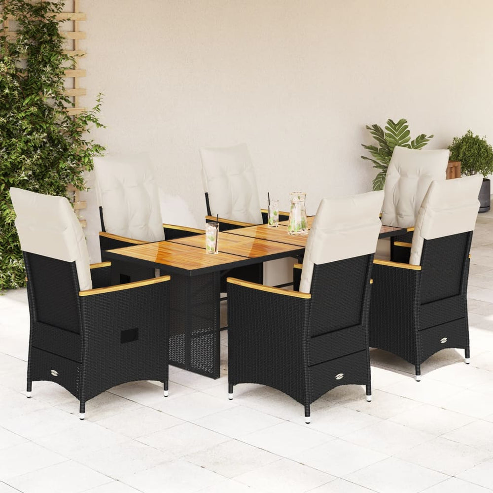 vidaXL Ensemble bistro de jardin 7 pièces avec coussins Noir Résine tressée