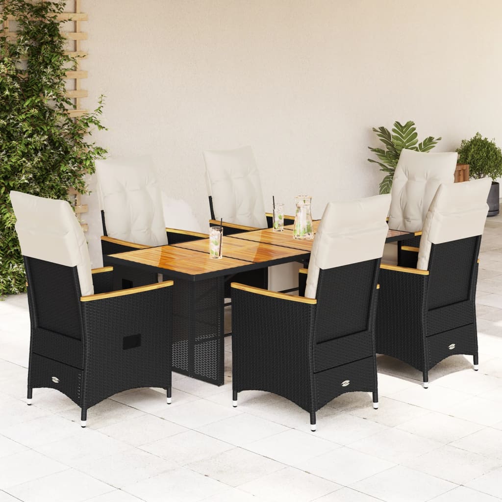 7-teiliges Garten-Bistro-Set Schwarz Poly Rattan