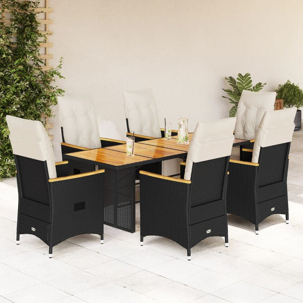 7-teiliges Garten-Bistro-Set Schwarz Poly Rattan