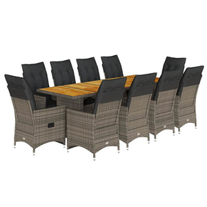 11-tlg. Garten Bistro Set Grau Poly Rattan mit Kissen