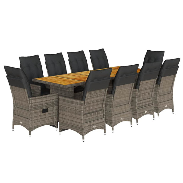11-tlg. Garten Bistro Set Grau Poly Rattan mit Kissen