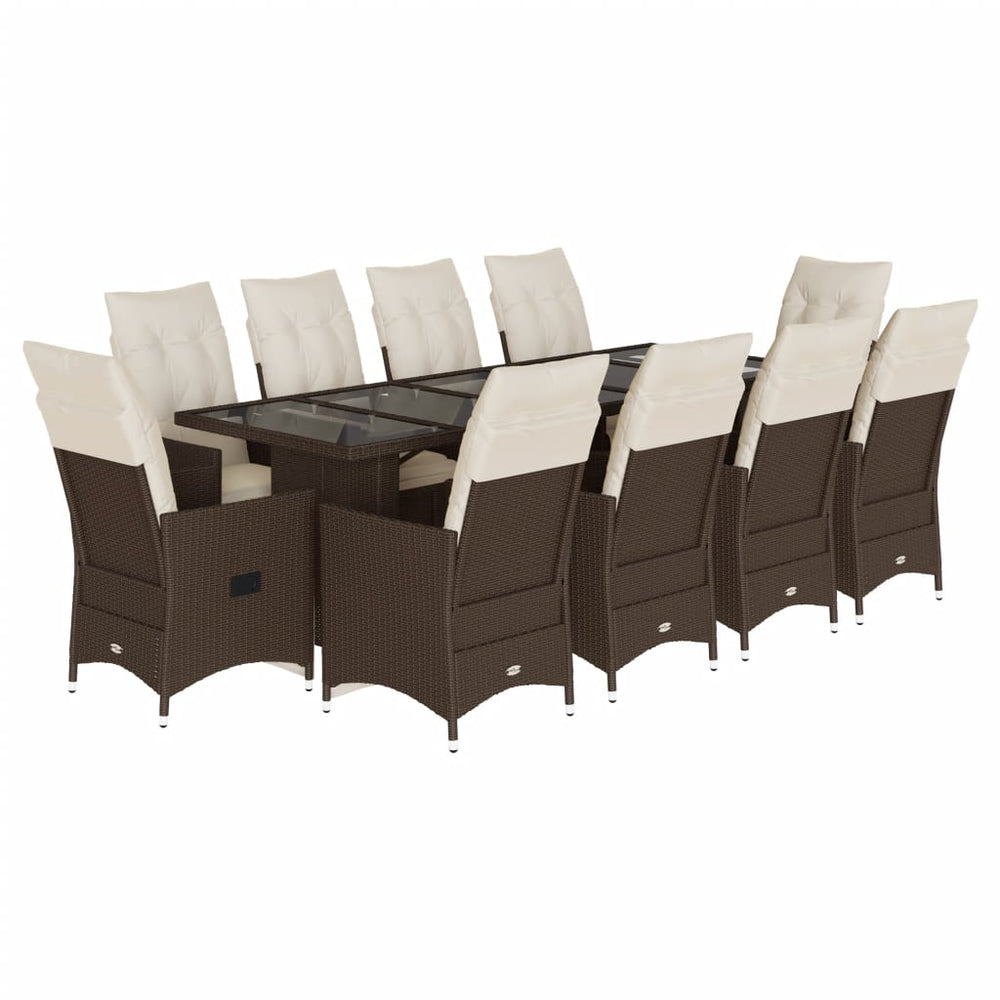 11-tlg. Garten Bistro Set Braun Poly Rattan mit Kissen