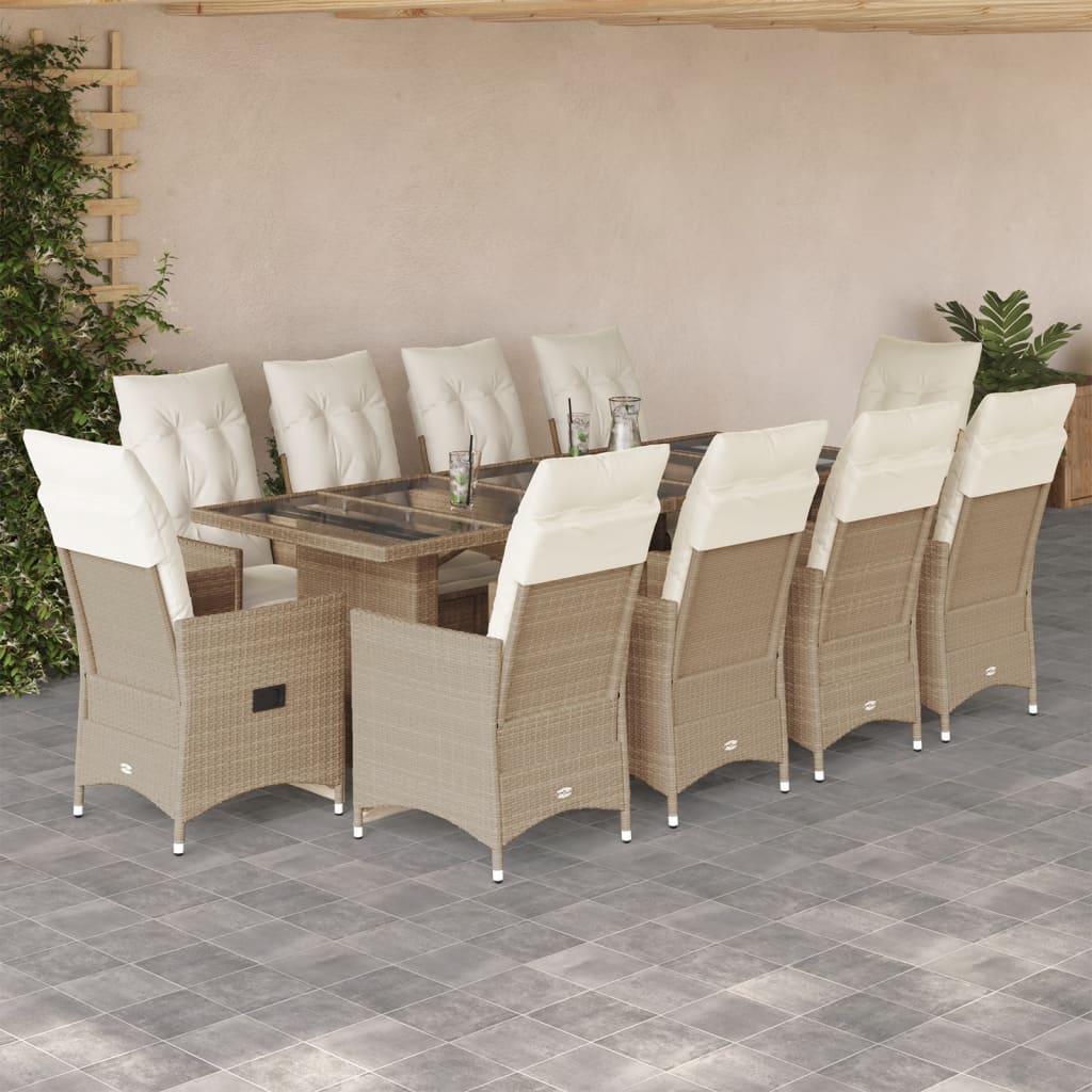 11-tlg. Garten Bistro Set Beige Poly Rattan