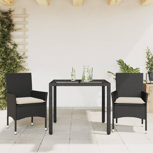 3-tlg. Garten Essgruppe Schwarz Poly Rattan