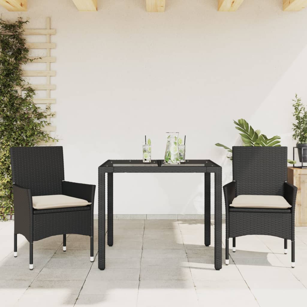 3-tlg. Garten Essgruppe Schwarz Poly Rattan