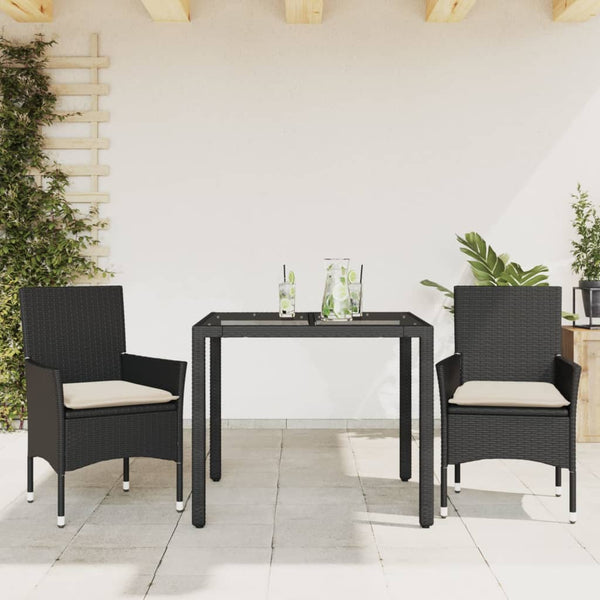 3-tlg. Garten Essgruppe Schwarz Poly Rattan