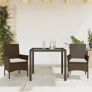 3-tlg. Garten Essgruppe Braun Poly Rattan
