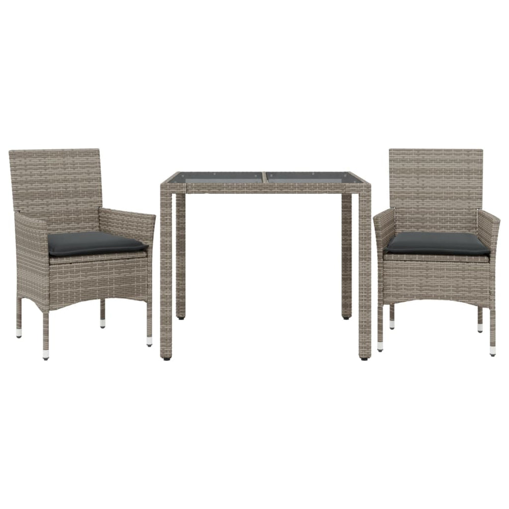 3-tlg. Garten Essgruppe Grau Poly Rattan