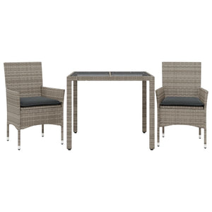 3-tlg. Garten Essgruppe Grau Poly Rattan