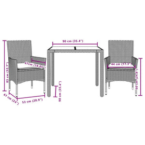 3-tlg. Garten Essgruppe Grau Poly Rattan