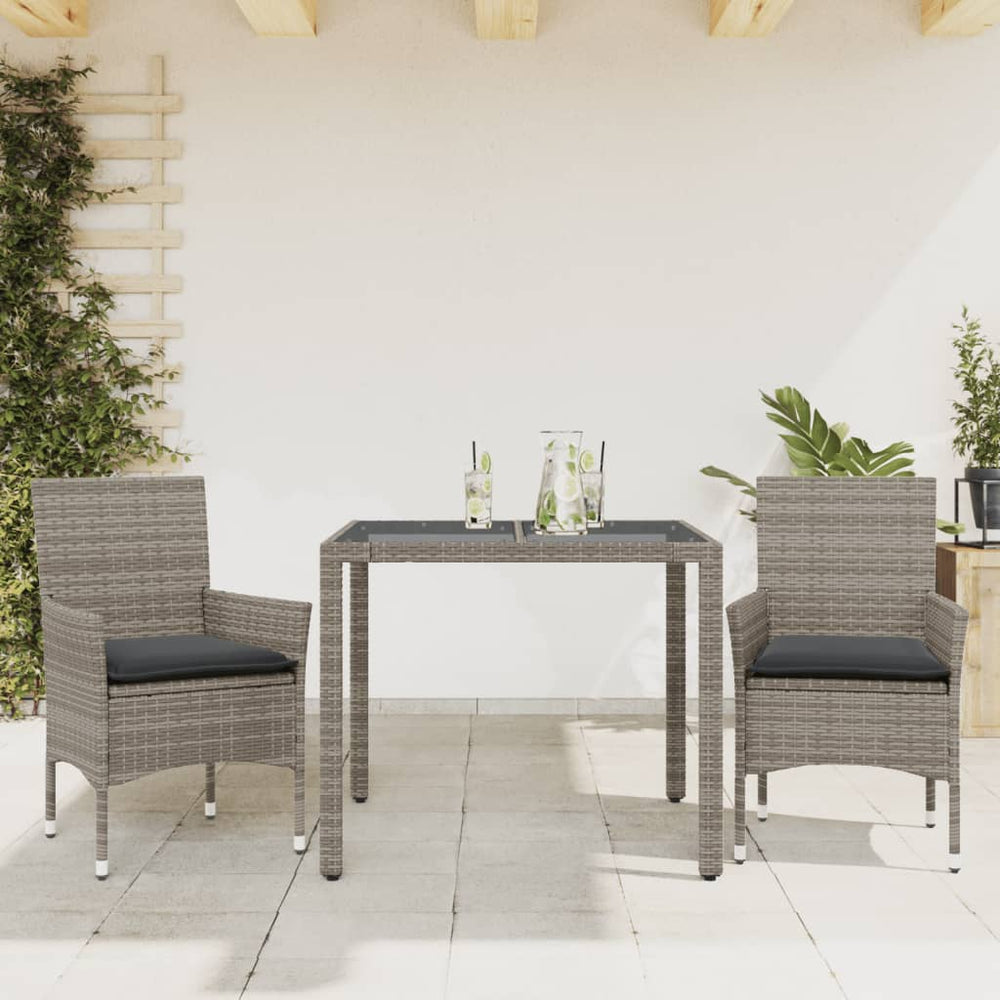 3-tlg. Garten Essgruppe Grau Poly Rattan