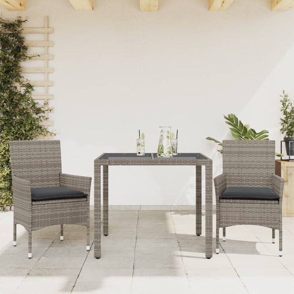 3-tlg. Garten Essgruppe Grau Poly Rattan