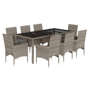 9-teilige Garten Essgruppe Grau Poly Rattan