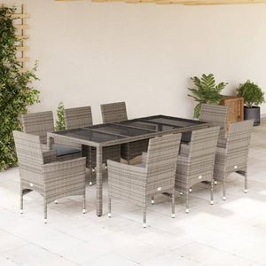 9-teilige Garten Essgruppe Grau Poly Rattan