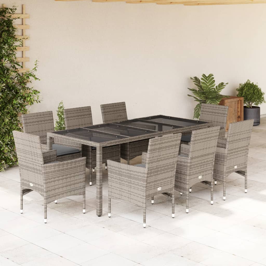 9-teilige Garten Essgruppe Grau Poly Rattan