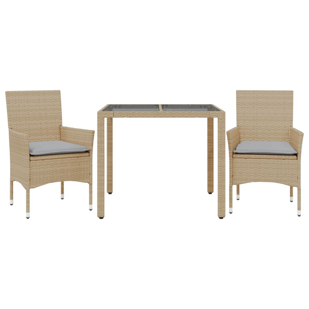 3-tlg. Garten Essgruppe Beige Poly Rattan