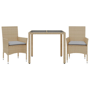 3-tlg. Garten Essgruppe Beige Poly Rattan