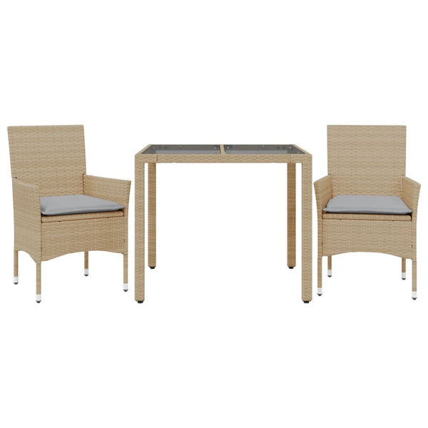 3-tlg. Garten Essgruppe Beige Poly Rattan