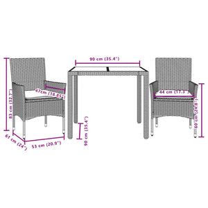 3-tlg. Garten Essgruppe Beige Poly Rattan