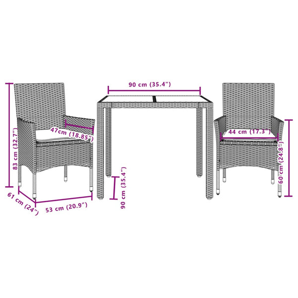 3-tlg. Garten Essgruppe Beige Poly Rattan