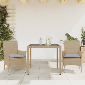 3-tlg. Garten Essgruppe Beige Poly Rattan