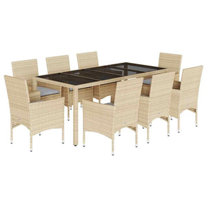 9-tlg. Garten Essgruppe Beige Poly Rattan