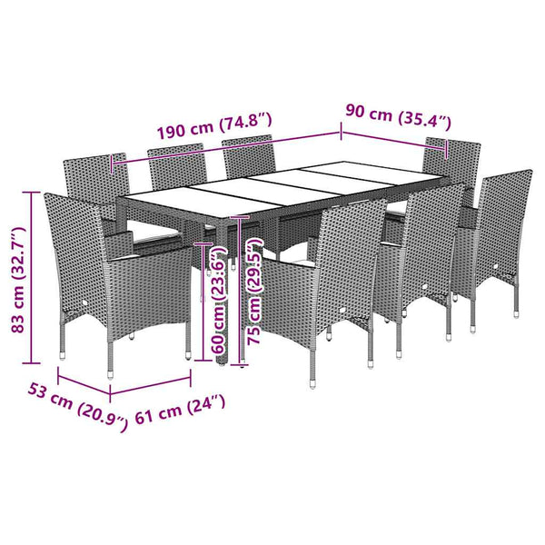 9-tlg. Garten Essgruppe Beige Poly Rattan