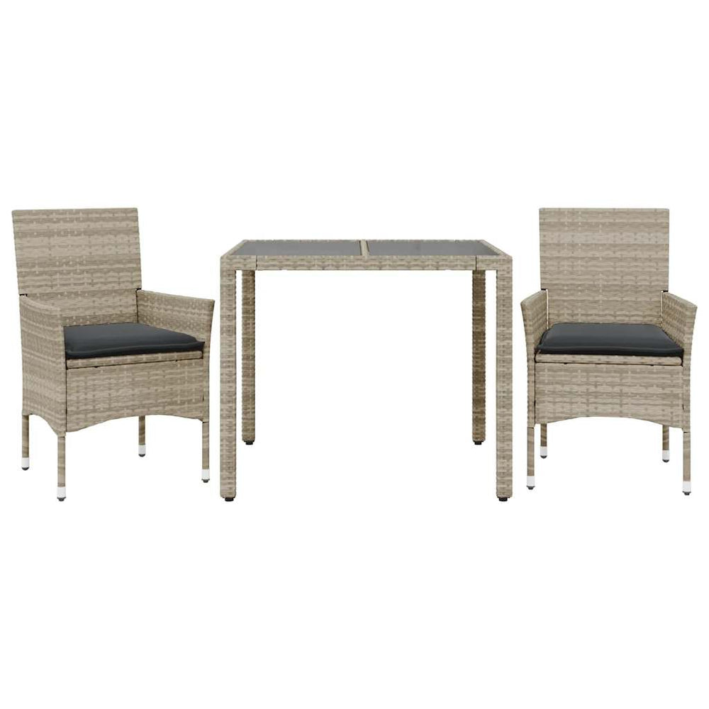 3-tlg. Garten Essgruppe Hellgrau Poly Rattan