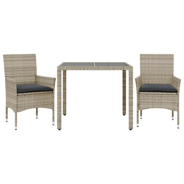 3-tlg. Garten Essgruppe Hellgrau Poly Rattan