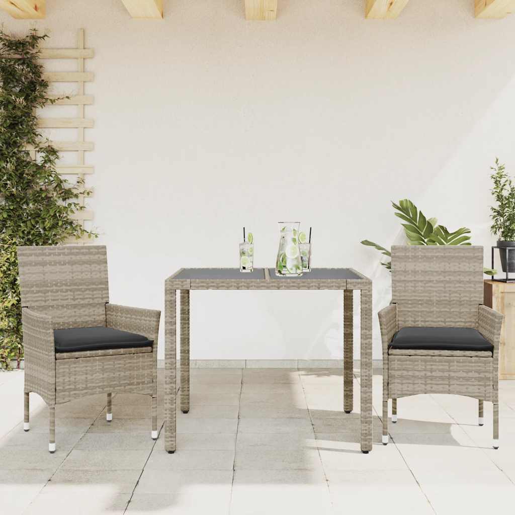 3-tlg. Garten Essgruppe Hellgrau Poly Rattan