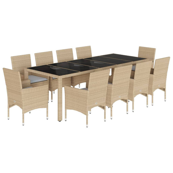11-tlg. Garten Essgruppe Beige Poly Rattan