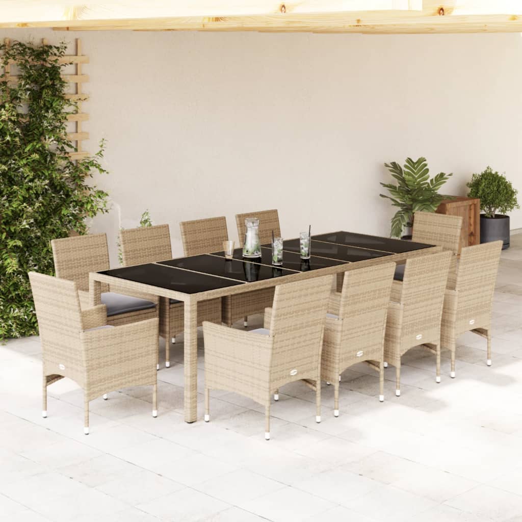 11-tlg. Garten Essgruppe Beige Poly Rattan