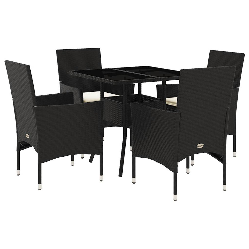 vidaXL Ensemble repas de jardin 5 pcs avec coussins Noir Résine tressée et Verre