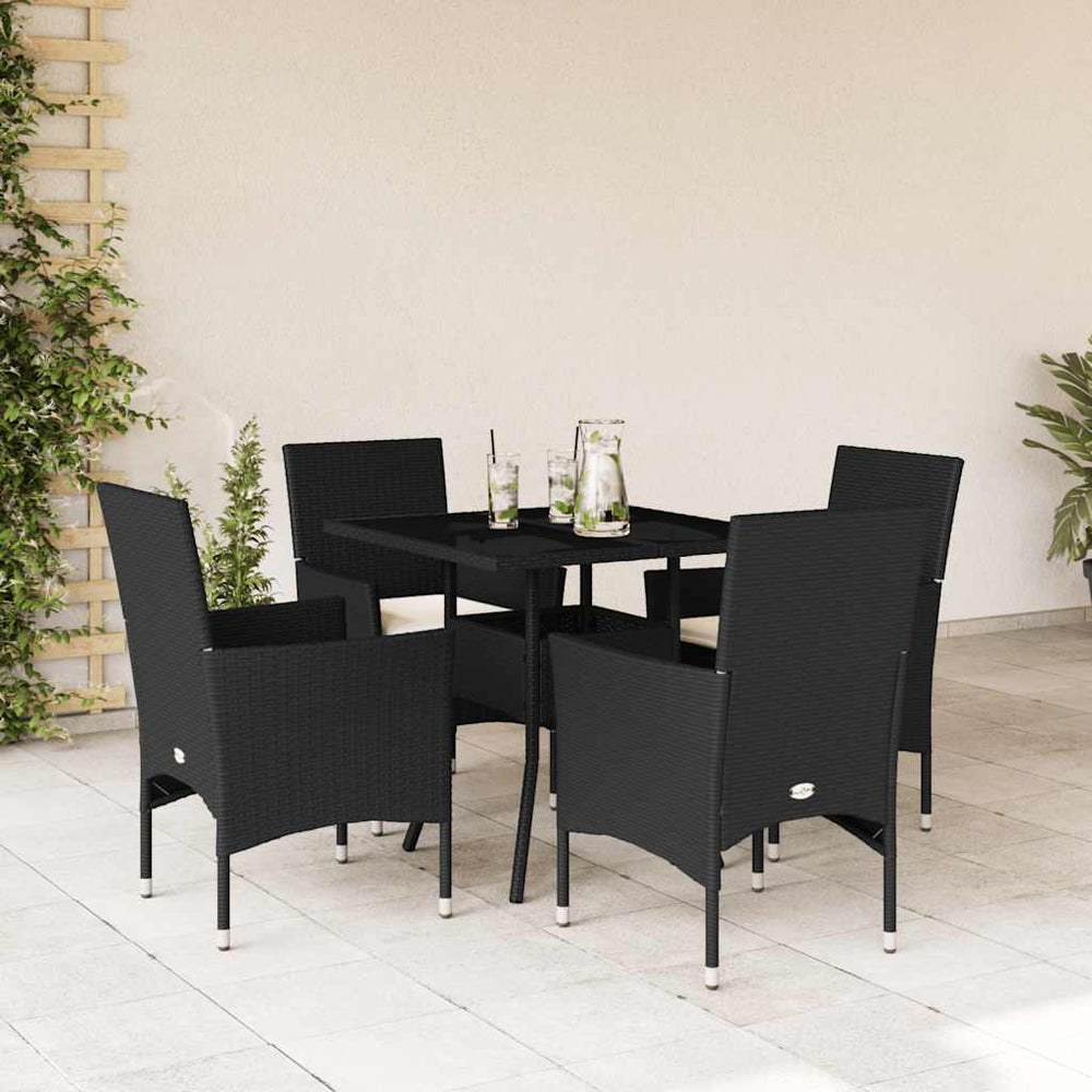vidaXL Ensemble repas de jardin 5 pcs avec coussins Noir Résine tressée et Verre