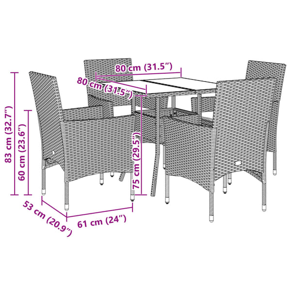 5-tlg. Garten Essgruppe Braun Poly Rattan