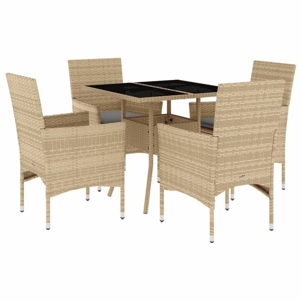 vidaXL Salle à manger de jardin 5 pcs avec coussins Beige résine tressée et verre