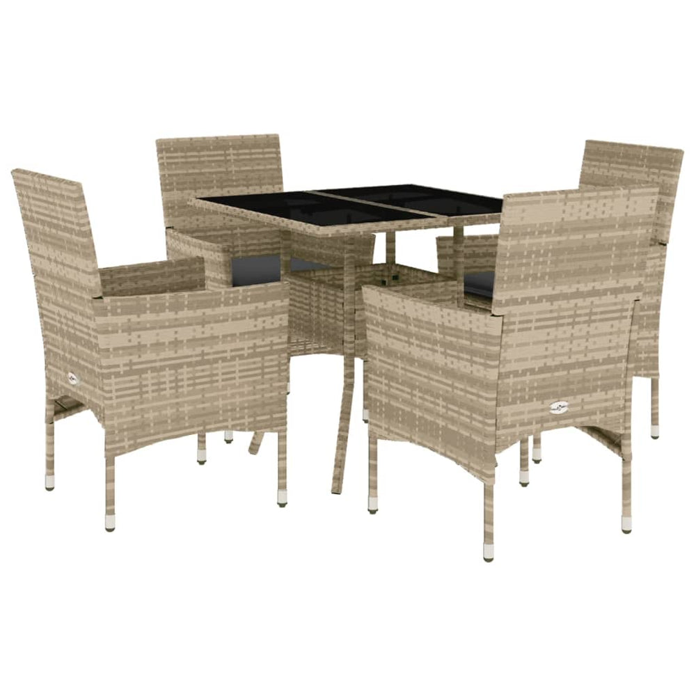 vidaXL Ensemble de salle à manger de jardin 5 pcs avec coussins gris clair résine tressée verre