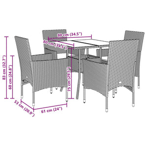 5-tlg. Garten Essgruppe Hellgrau Poly Rattan