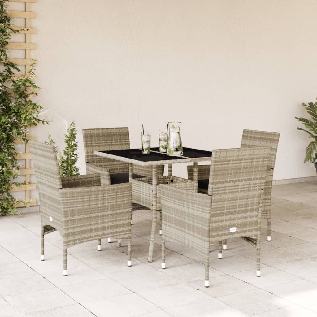 5-tlg. Garten Essgruppe Hellgrau Poly Rattan