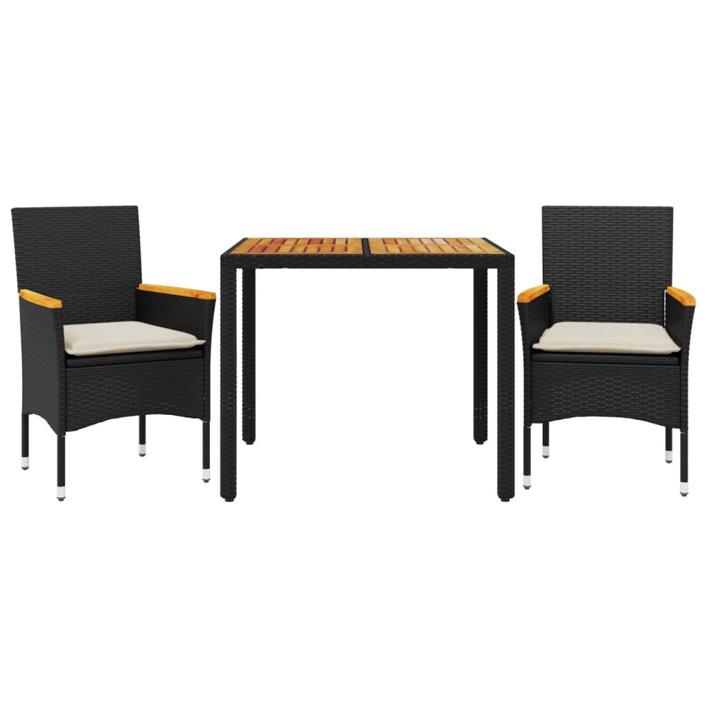 vidaXL Salon de jardin 3 pcs avec coussins Noir Résine tressée Acacia