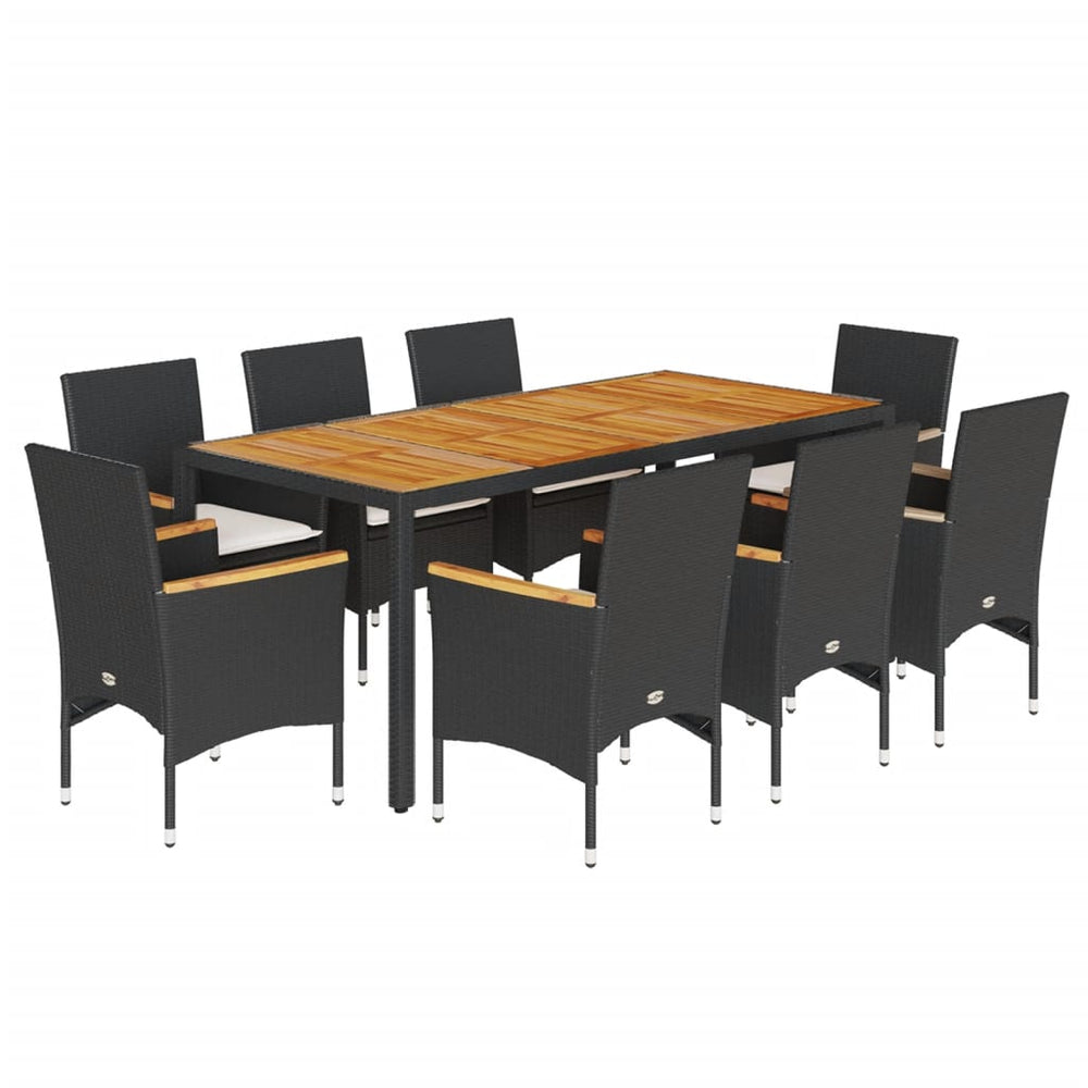 vidaXL Salon de jardin à dîner 9 pcs avec coussins Noir Résine tressée Acacia