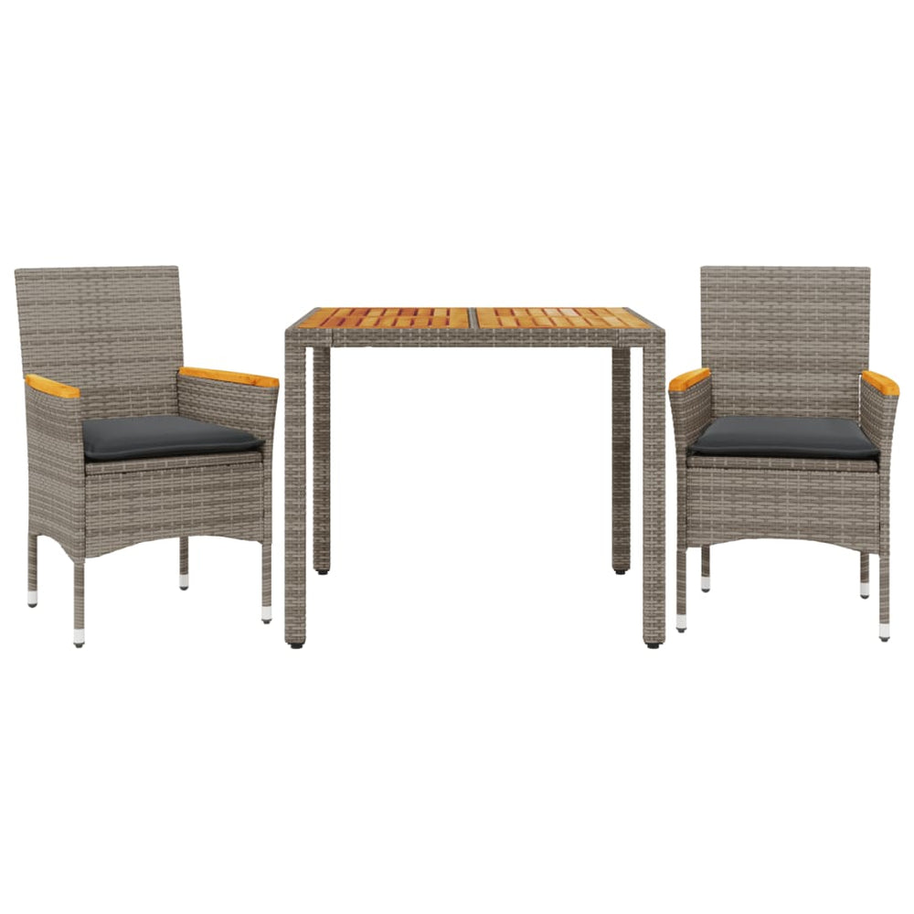 vidaXL Salon de jardin 3 pcs avec coussins Gris Résine tressée Acacia